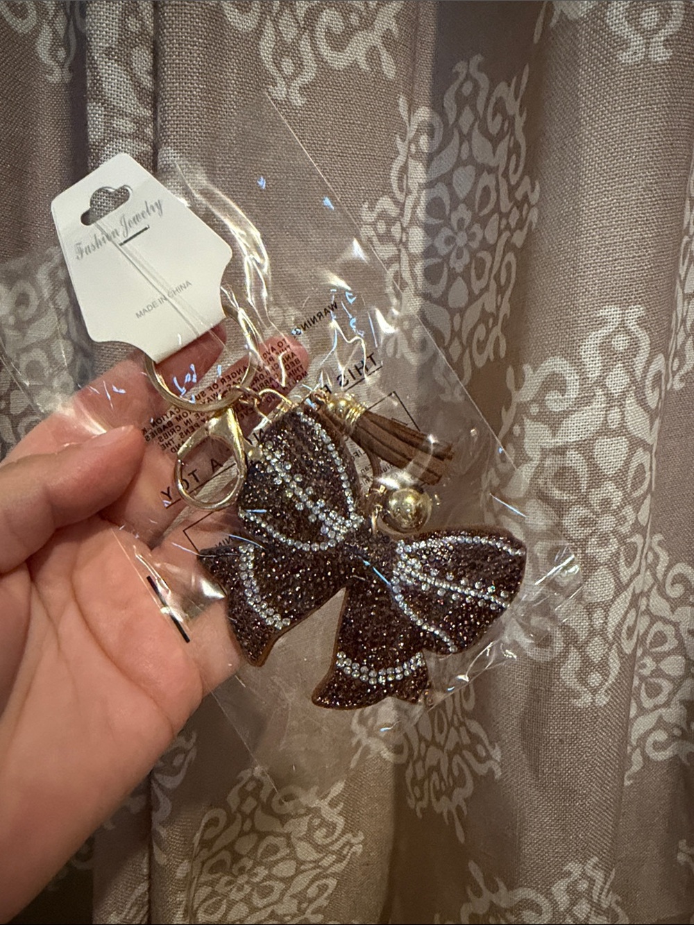 Brown Football Crystal Bow Keychain/ Bag Charm NWT
